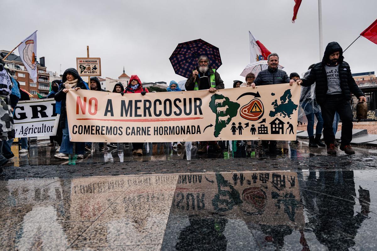Decenas de manifestantes durante una concentración en la Plaza de Colón, a 11 de febrero de 2026, en Madrid (España).