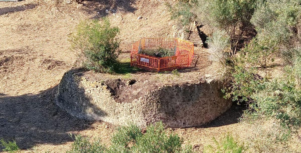 Los restos de la Noria de los Gitanos que se ocultaba entre el cañar, con la boca del pozo vallada por el Consistorio para evitar accidentes. | INFORMACIÓN