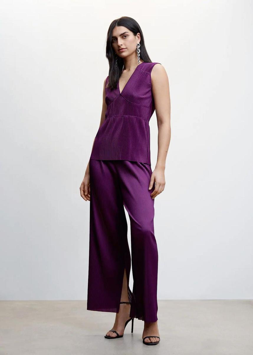 Pantalón palazzo plisado de Mango