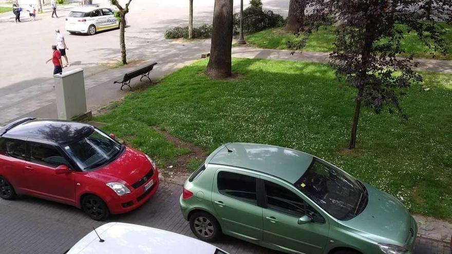 Un coche de Policía, al fondo, junto a la rama caída en el parque Dorado.