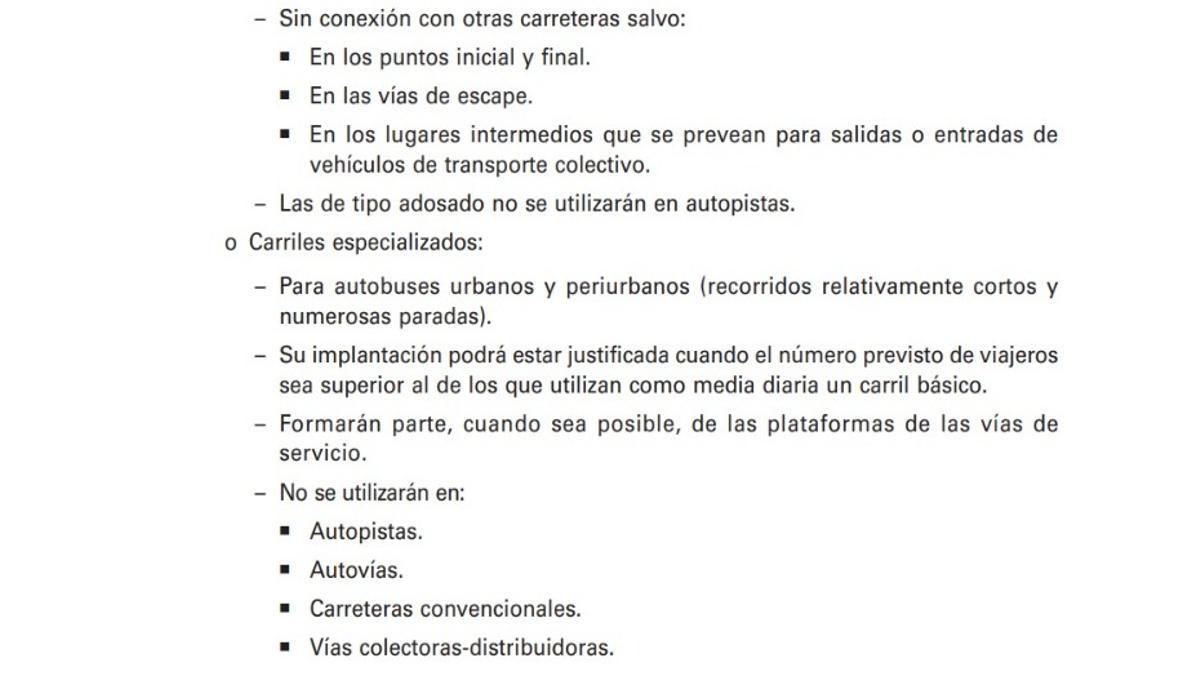 Apartado exclusivo para carril BUS, donde sí se incluyen las limitaciones.