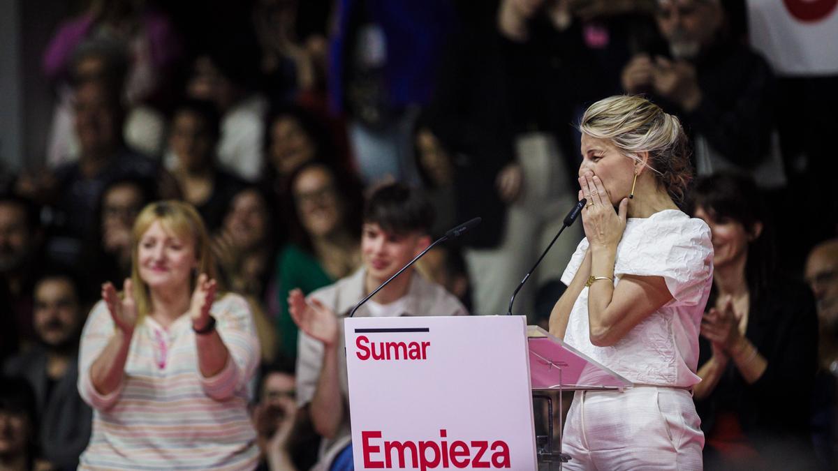 La vicepresidenta segunda y ministra de Trabajo y Economía Social, Yolanda Díaz, interviene en el acto 'Empieza todo' de la plataforma Sumar.