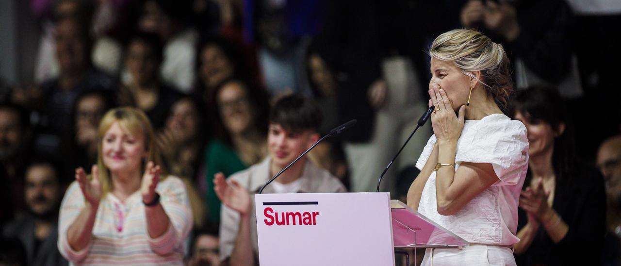 La vicepresidenta segunda y ministra de Trabajo y Economía Social, Yolanda Díaz, interviene en el acto 'Empieza todo' de la plataforma Sumar.