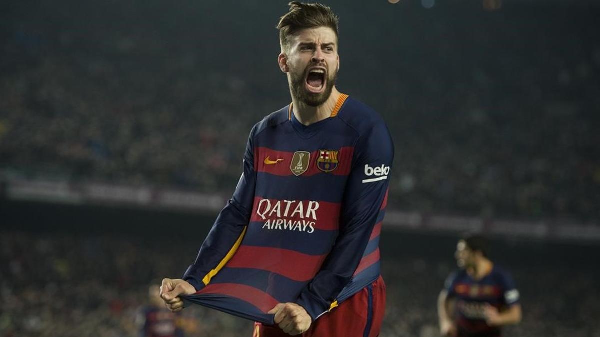 Piqué celebra un gol marcado al Athletic en la última edición de la Copa del Rey.