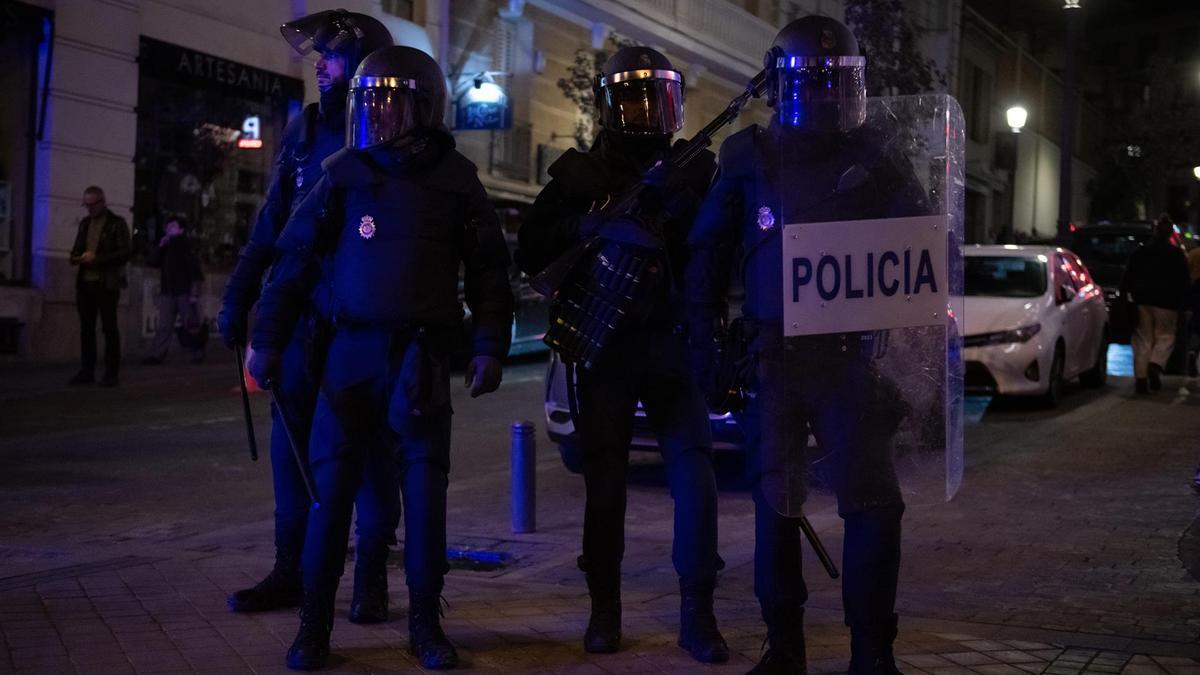 Varios agentes antidisturbios de la Policía Nacional durante una manifestación nacionalista, a 8 de noviembre de 2025, en Madrid (España).