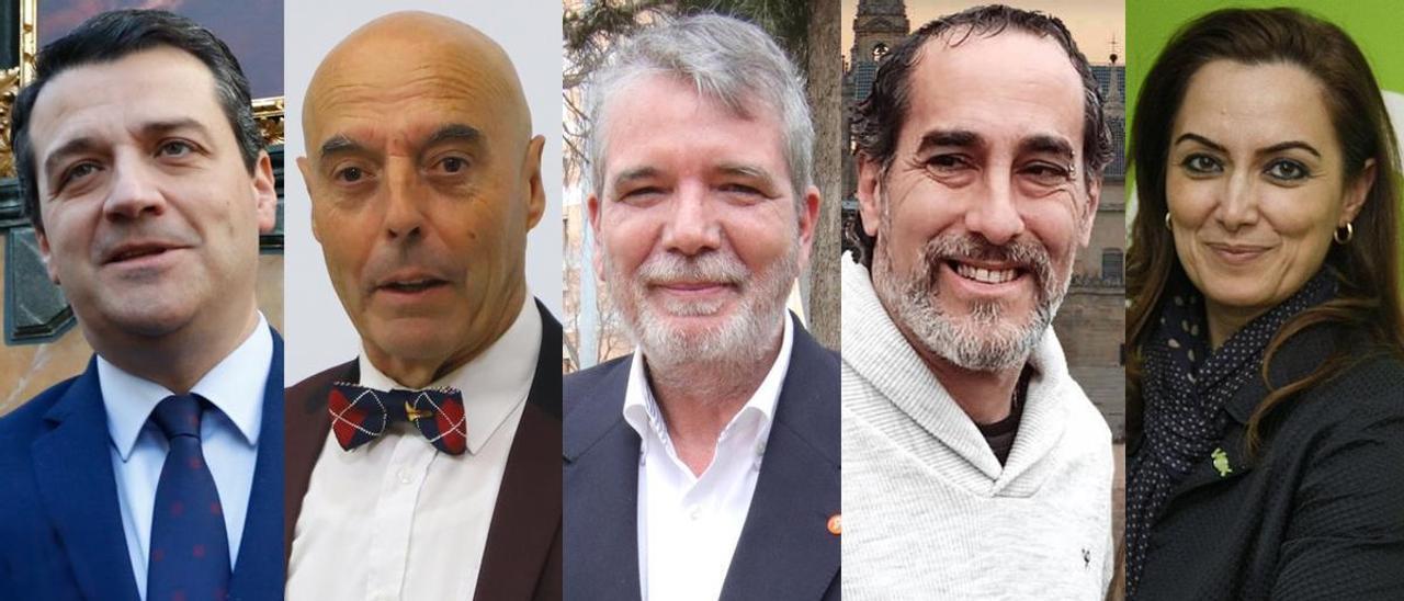 Candidatos a la Alcaldía de Córdoba el 28M: José María Bellido (PP), Antonio Hurtado (PSOE), Jesús Lupiáñez (Cs), Juan Hidalgo (Hacemos Córodba) y Yolanda Almagro (Vox).