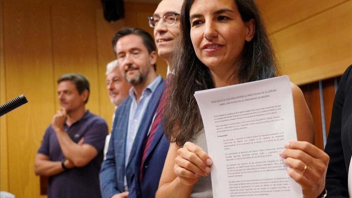 Rocío Monasterio (Vox), en rueda de prensa en la Asamblea de Madrid