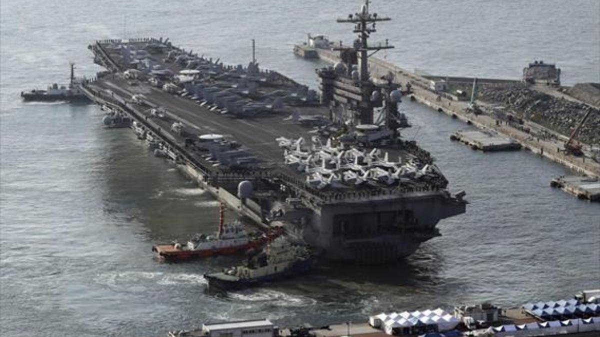 El portaviones nuclear Carl Vinson, en las pasadas maniobras militares de marzo en Corea del Sur.