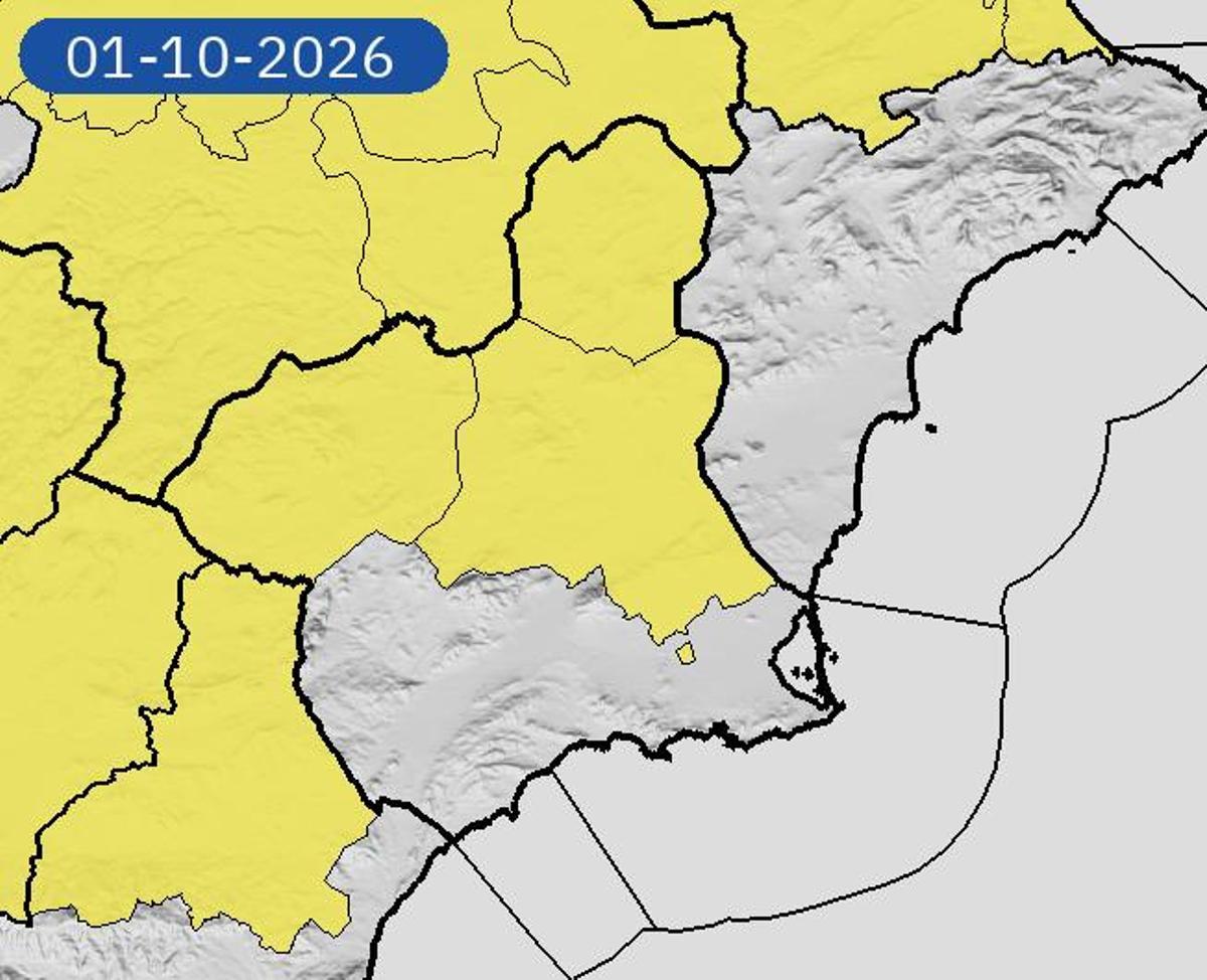 Mapa de altertas de la Aemet para este jueves en la Región