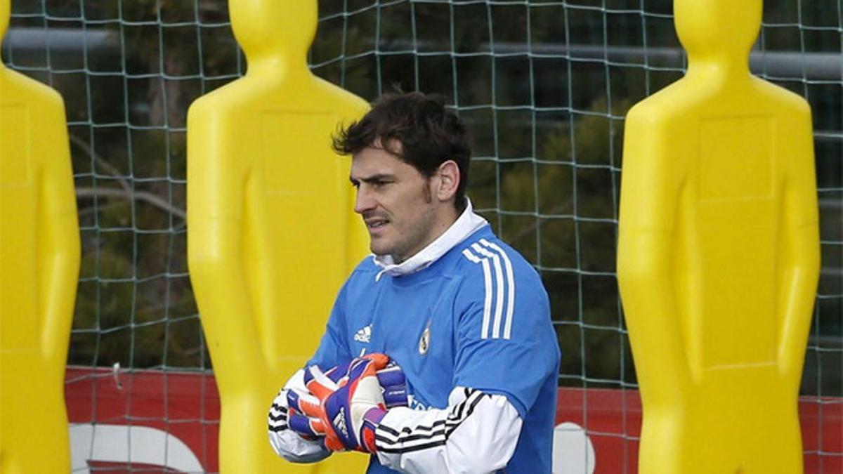 Casillas, durante el entrenamiento de este viernes previo al partido frente a la Real
