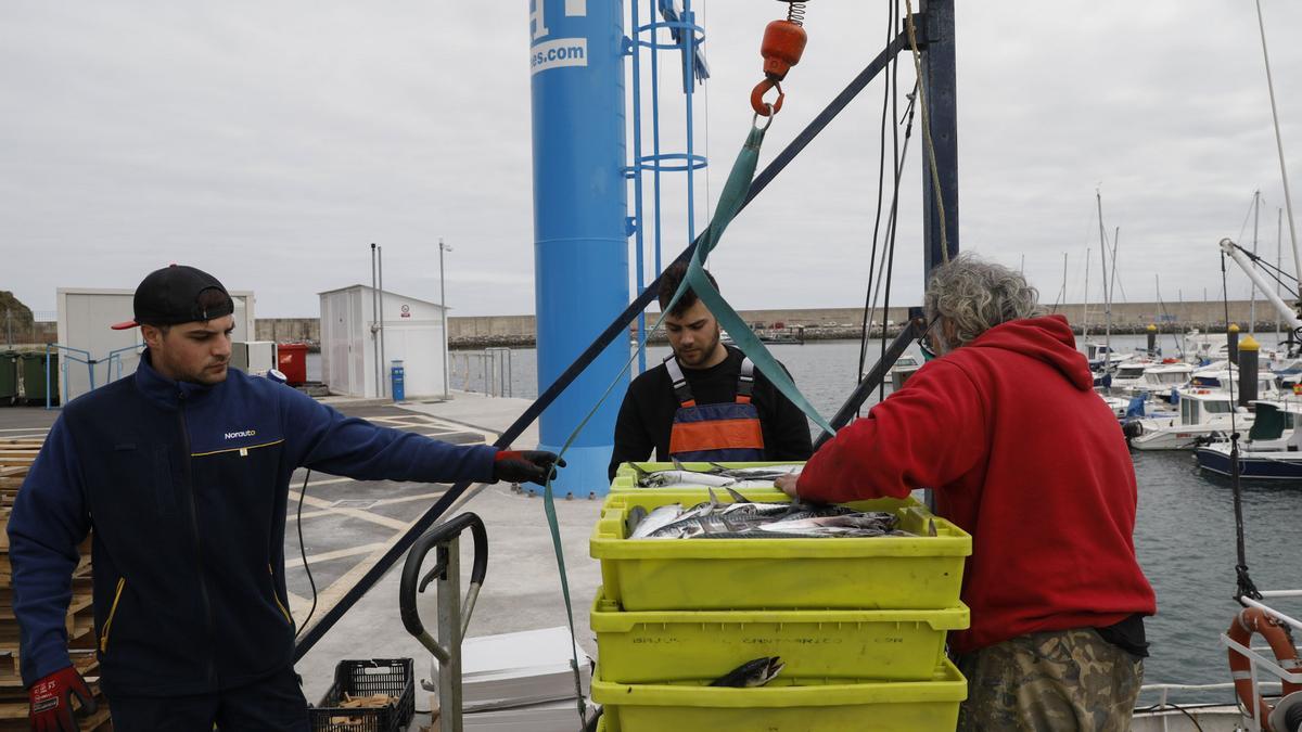 Pescadores en el puerto de Luanco