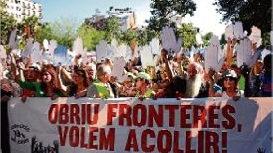 La capçalera de la manifestació d&#039;ahir a Barcelona.