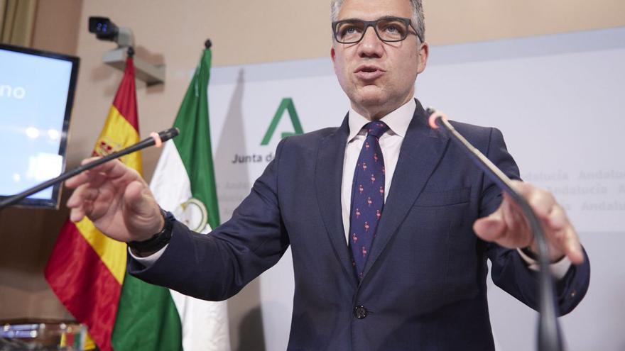 El portavoz del Gobierno andaluz, Elías Bendodo, comparece tras el consejo de ayer.