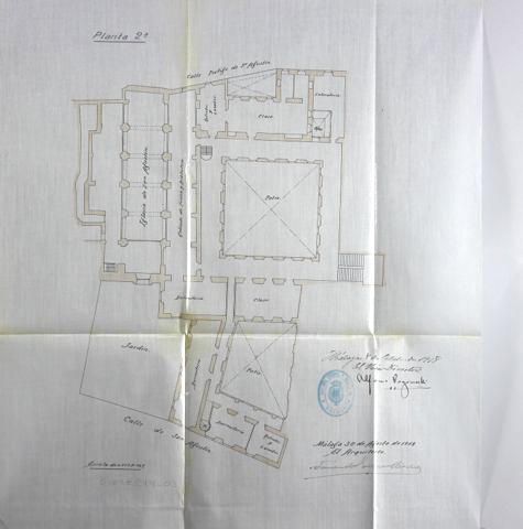 Plano de la segunda planta del colegio, realizado por el famoso arquitecto malagueño Fernando Guerrero Strachan en 1917.