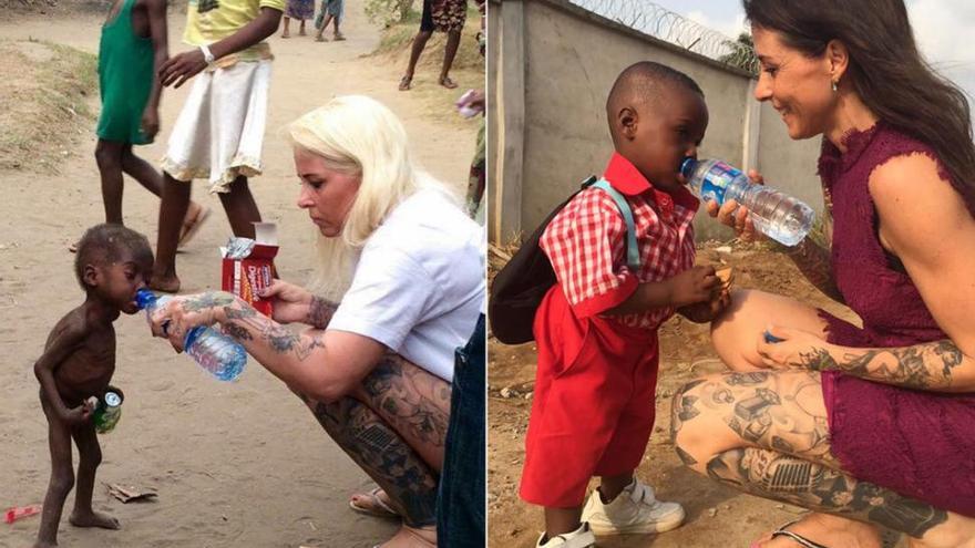 El niño nigeriano Hope y su salvadora recrean la foto viral un año después