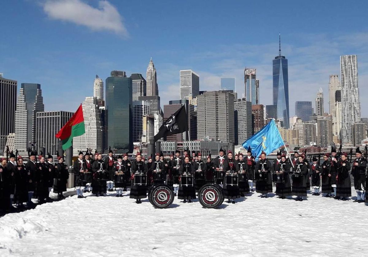 La "Banda Gaites Llacín" en Nueva York, el pasado mes de marzo.