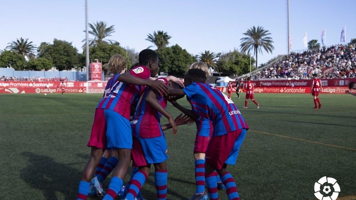 Los azulgranas celebran uno de los goles ante el Atlético