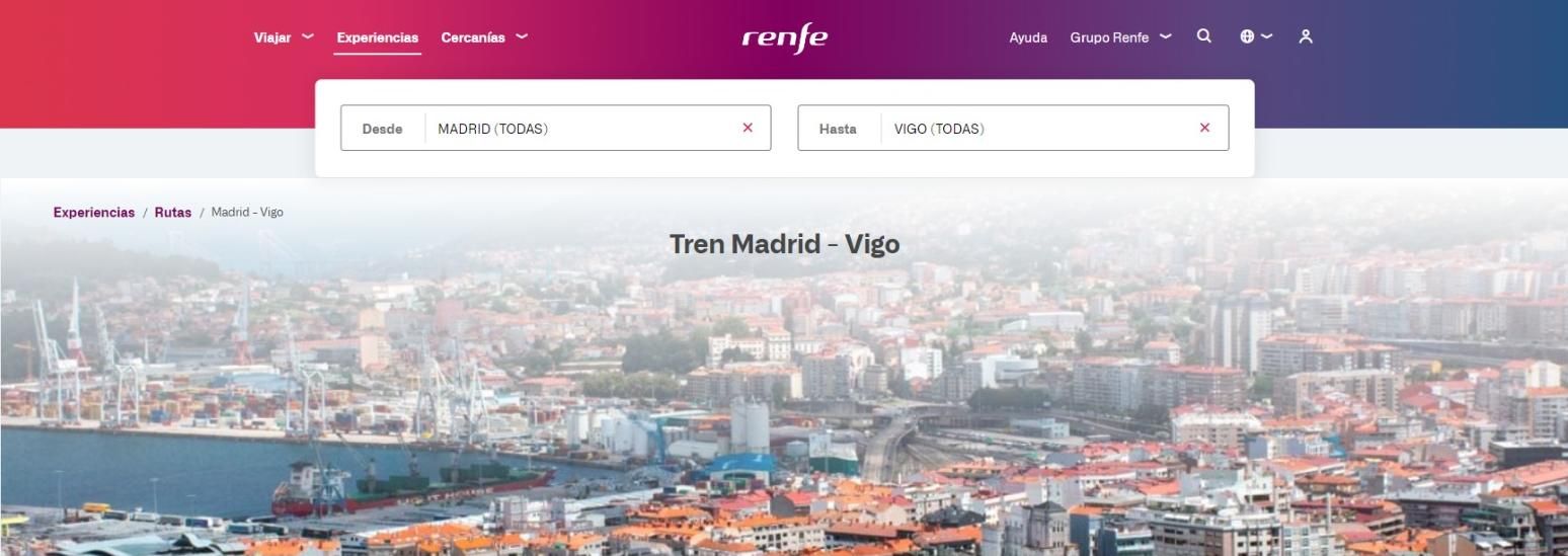 Imagen de Vigo en la web de Renfe