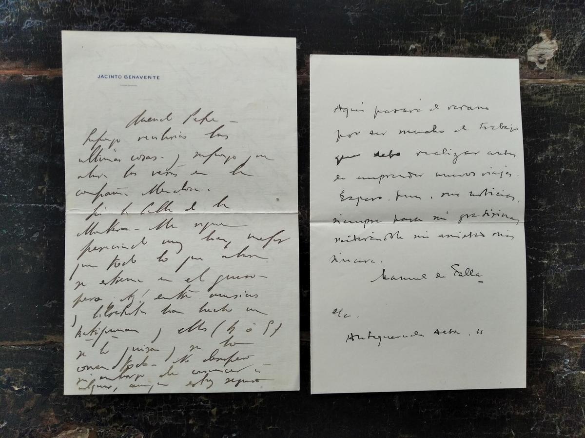 Cartas de Jacinto Benavente y Manuel de Falla