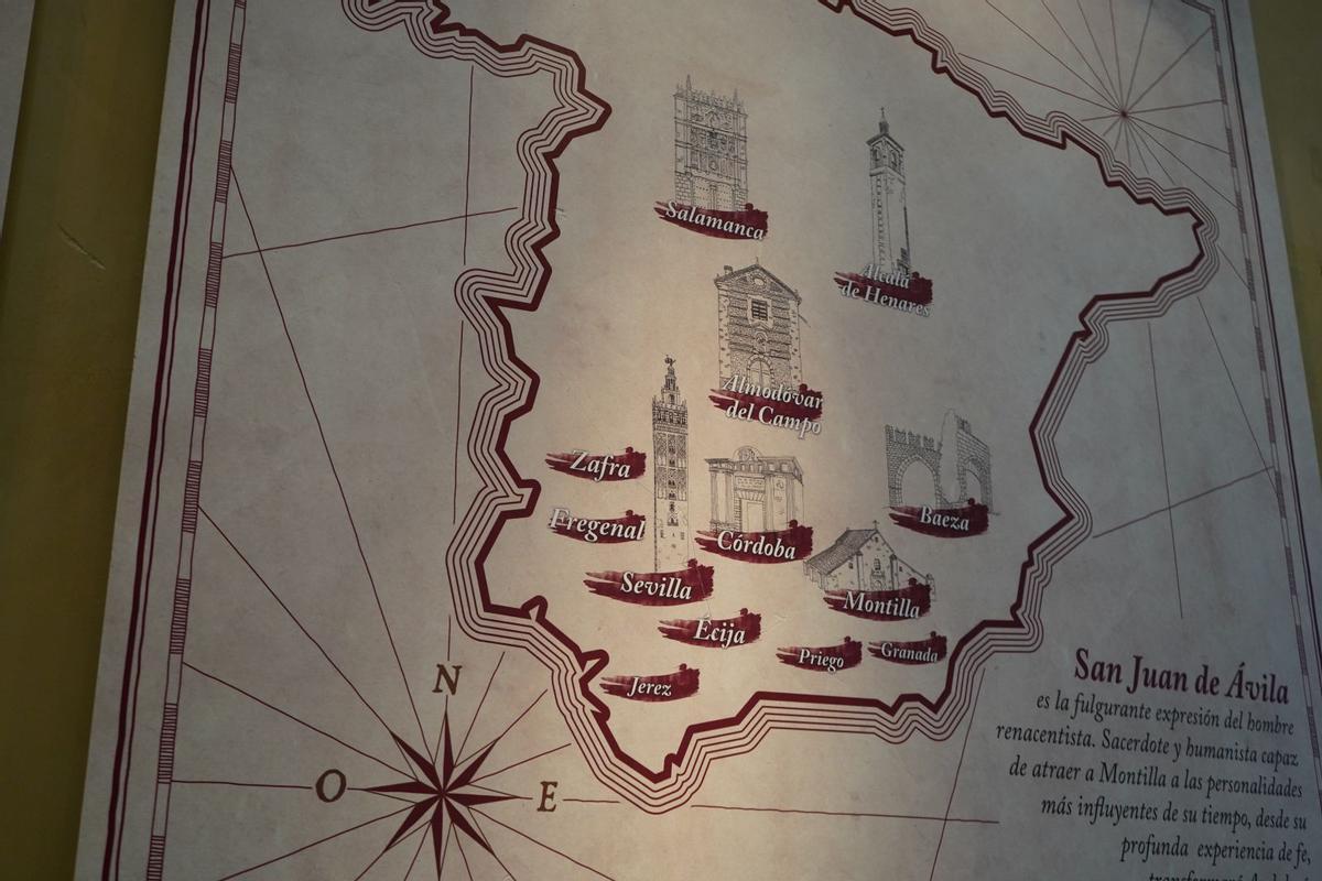 Panel que muestra los lugares que recorrió San Juan de Ávila.