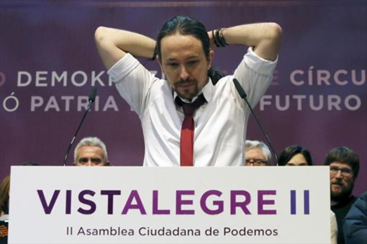 Assemblea Ciutadana. Pablo Iglesias, en una intervenció durant la reunió de Vistalegre 2, el febrer passat