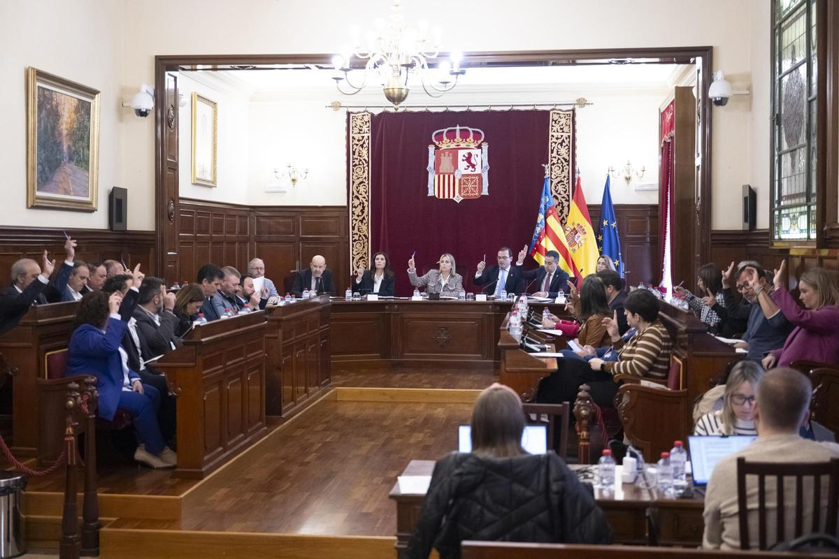 Momento de la aprobación de la declaración institucional, por unanimidad.