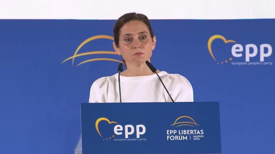 Ayuso, ante el Partido Popular Europeo: "Nos gobierna en España un movimiento de destrucción del Estado de derecho"