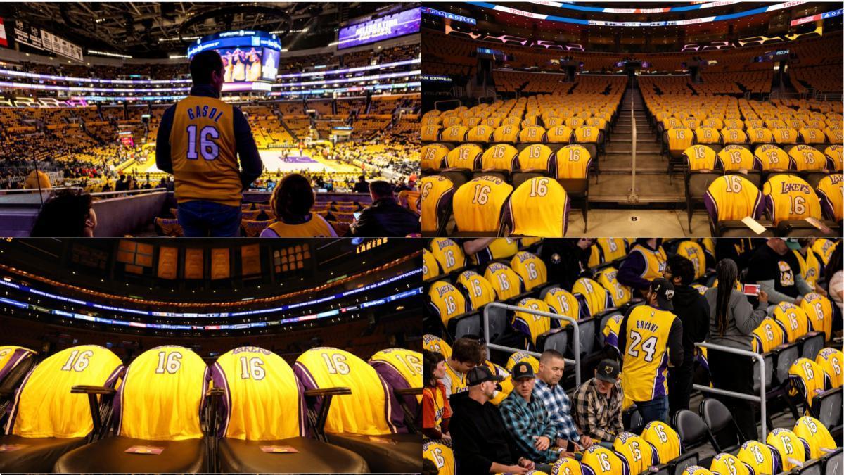 Así lucía el pabellón de los Lakers con las camisetas de Pau Gasol