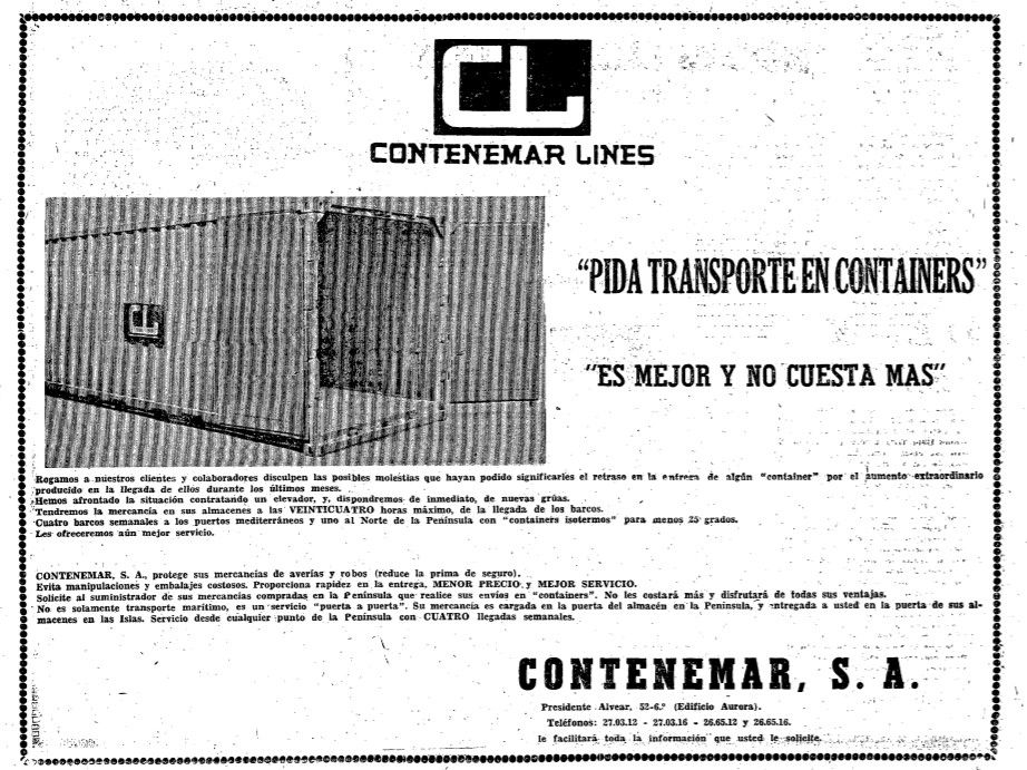 Anuncio de Contenemar publicado en el Diario de Las Palmas en 1971