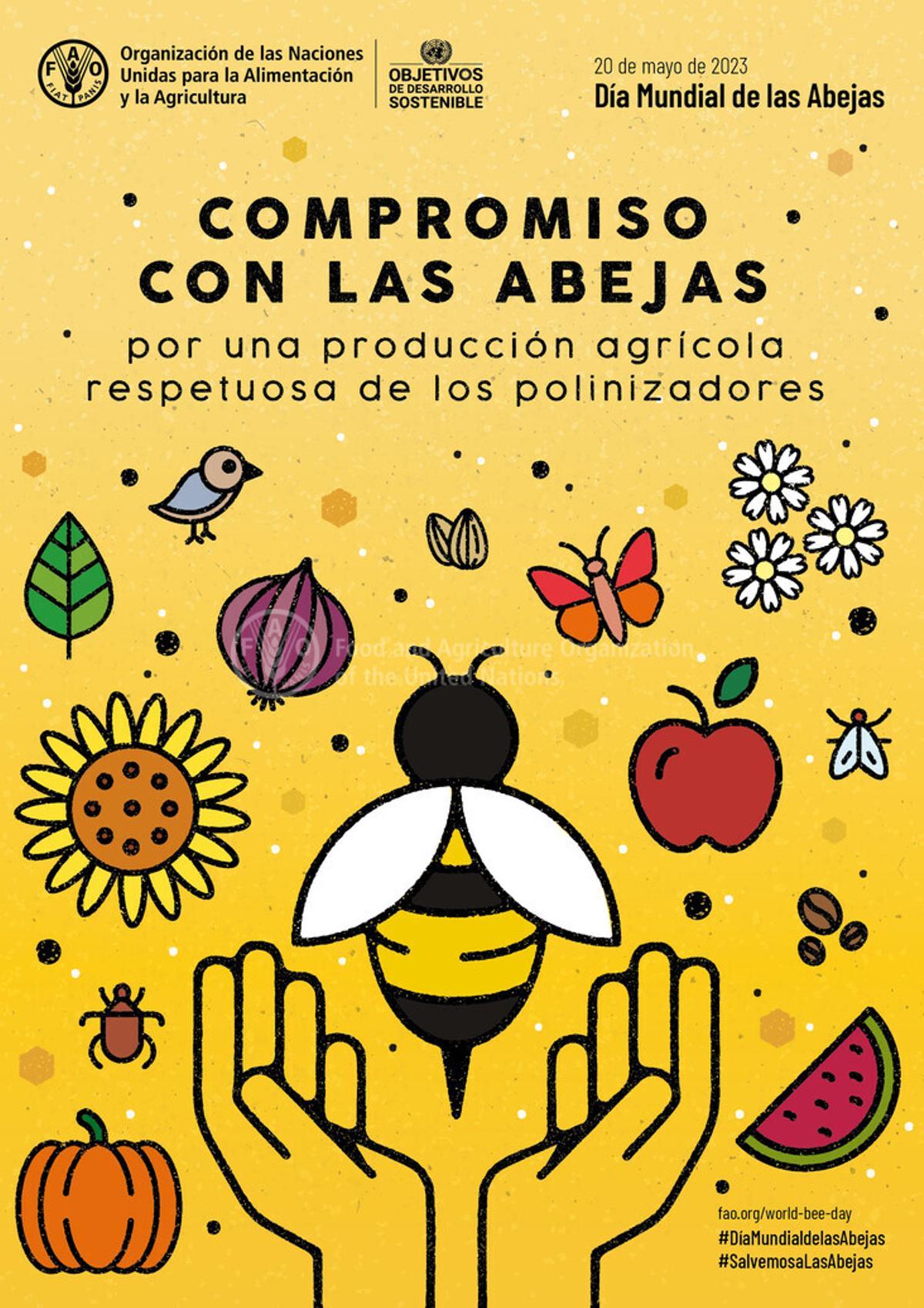 Cartel del Día Mundial de las Abejas 2023, &quot;Por una producción agrícola respetuosa con los polinizadores&quot;