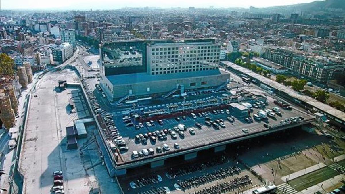 Vista aérea de la estación de Sants en Barcelona.