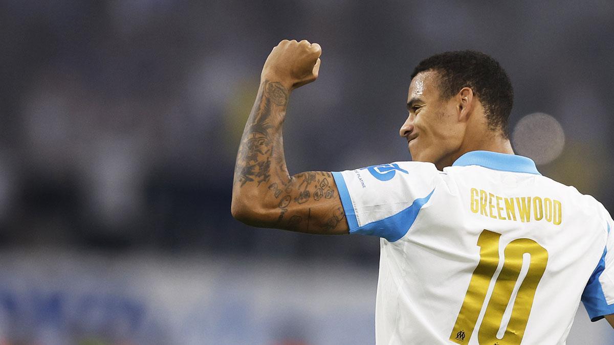 Mason Greenwood del Olympique Marseille celebra su gol en el partido de la Champions League