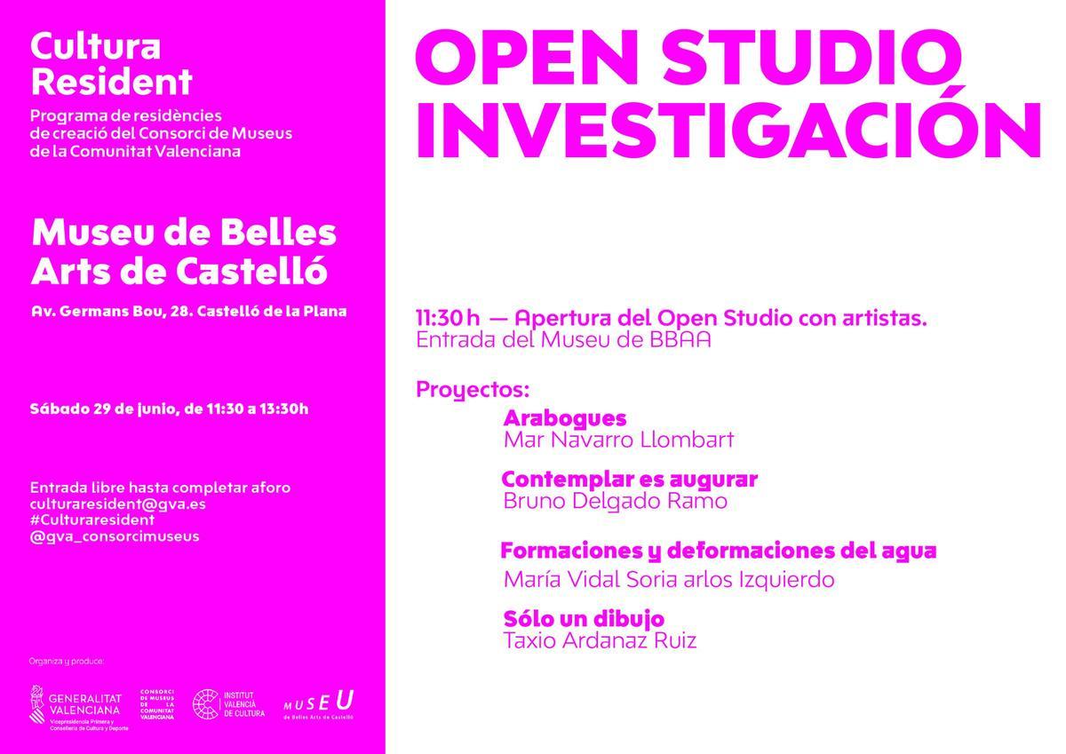 El programa de los 'open studio' en el Museu de Belles Arts de Castelló.