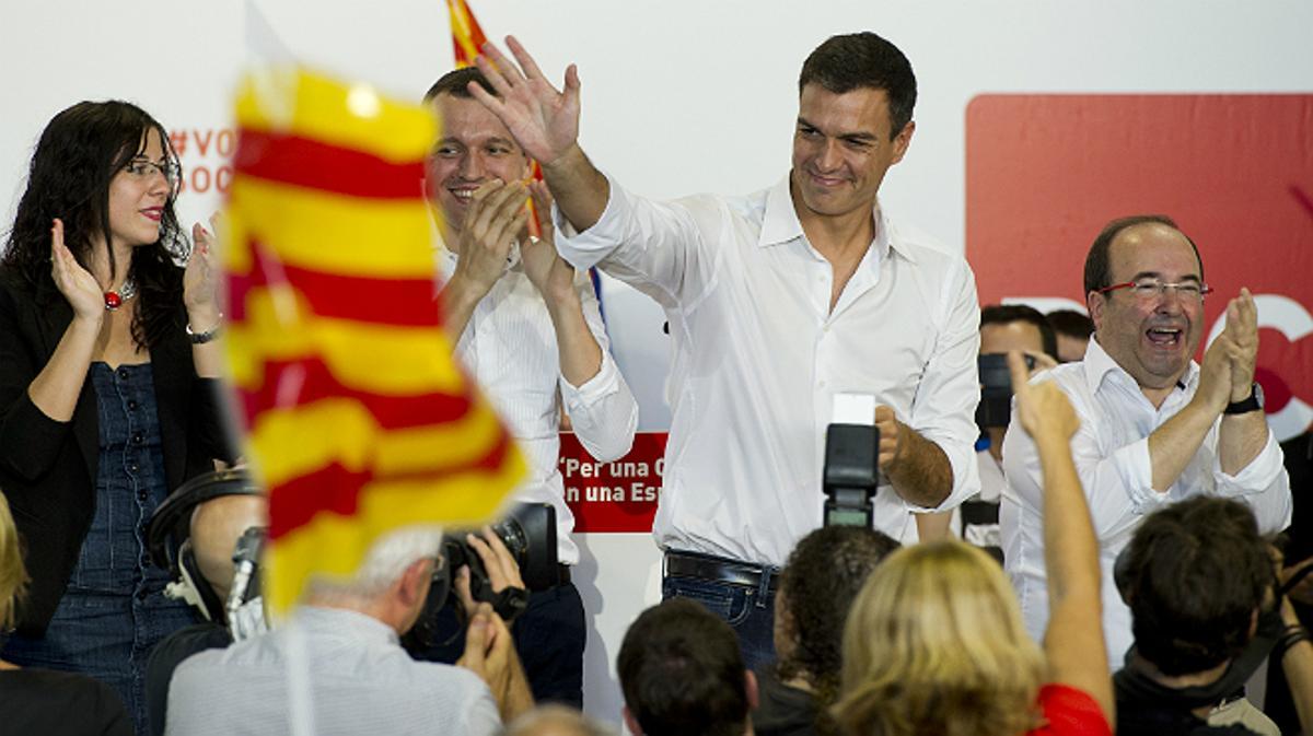 Miquel Iceta i Pedro Sánchez, en un acte de campanya a Lleida.