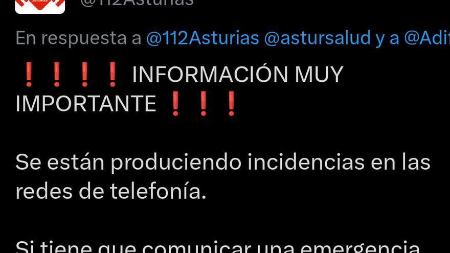 Aviso importante a la población asturiana: el 112 Asturias pide que ante una emergencia se llame a Policía Nacional (091) o Guardia Civil (062)
