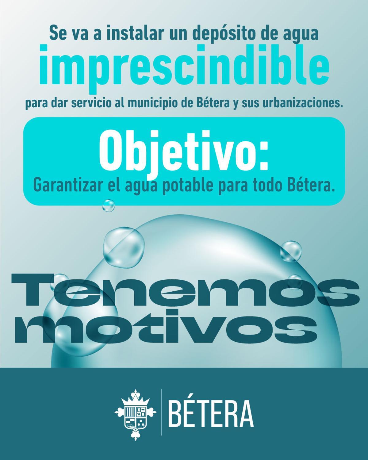 Campaña informativa sobre el nuevo depósito de agua potable en Bétera.