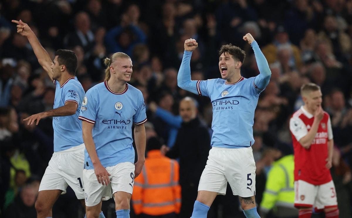 John Stones celebra el segundo gol del City ante el Arsenal