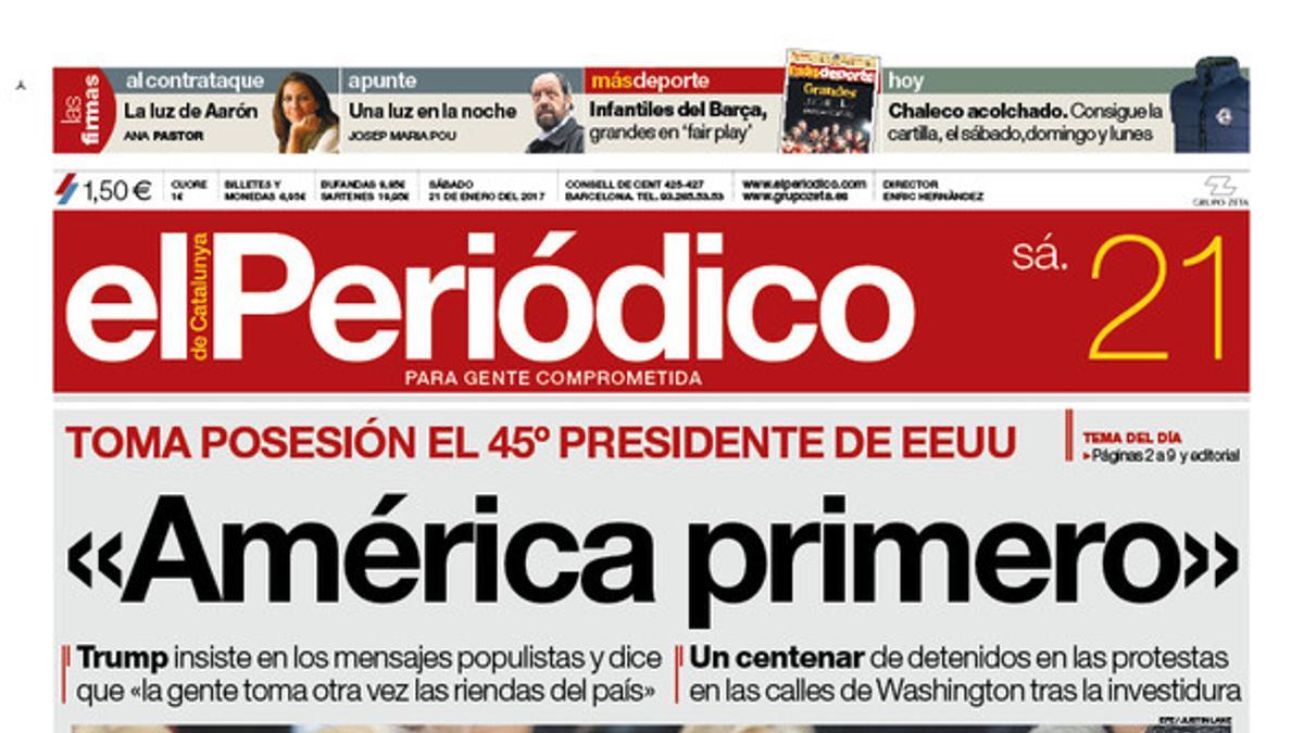 La portada de EL PERIÓDICO del 21 de enero del 2017.