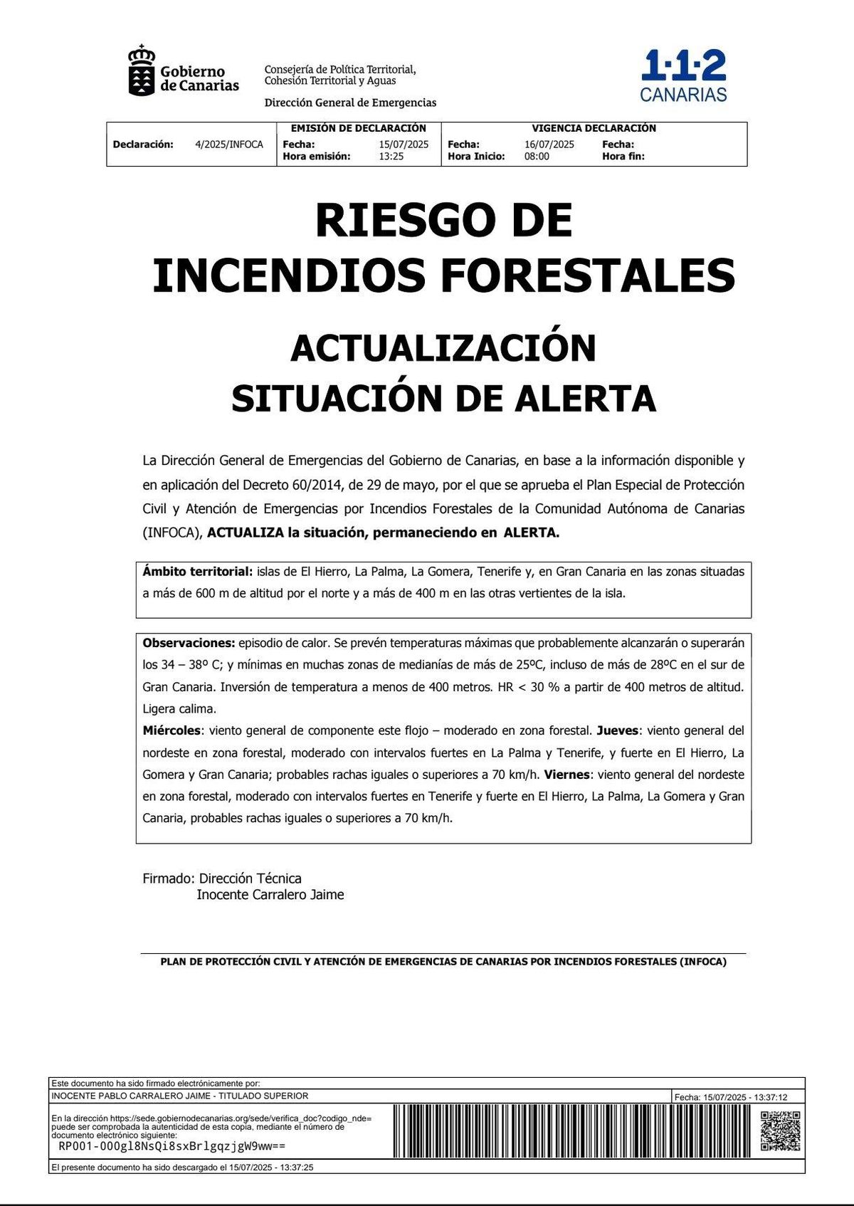 Riesgos de incendios forestales