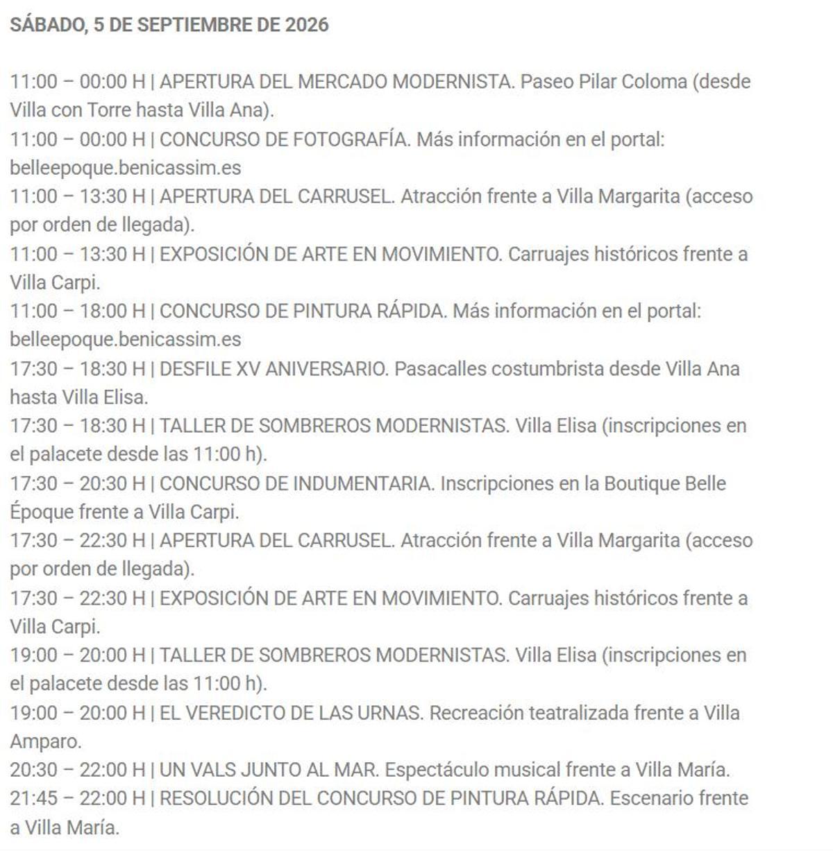Las actividades programadas para la jornada del sábado.