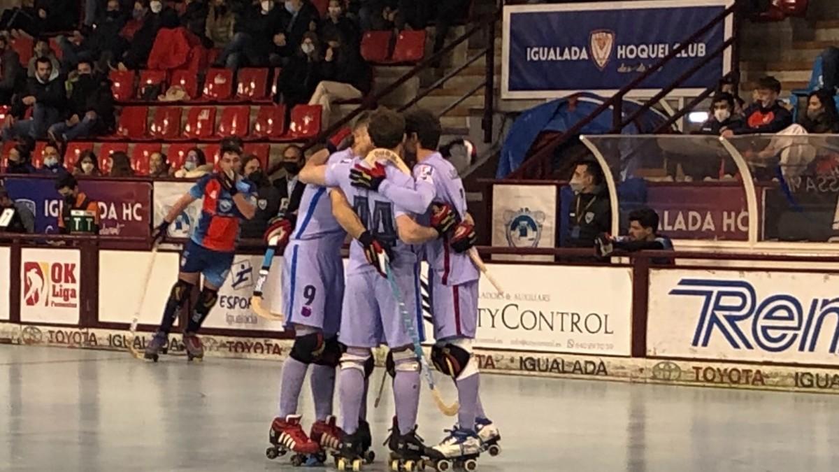 Los jugadores del Barça celebran un gol en Igualada