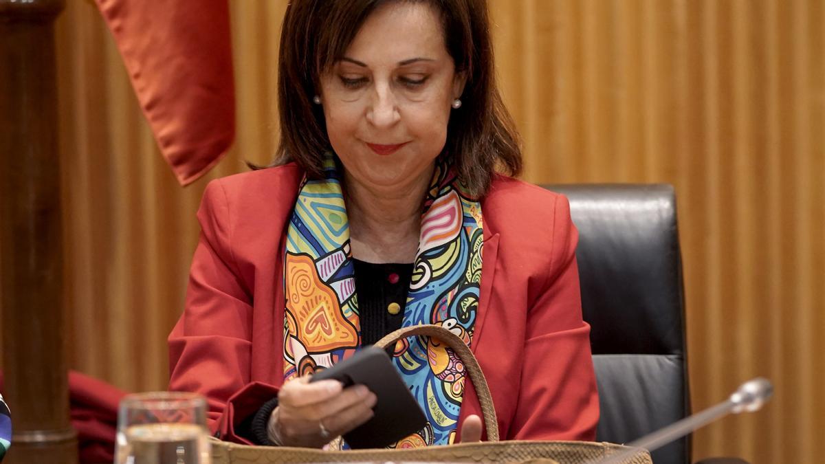 Madrid. 04.05.2022. Conmparecencia de lal ministra de Defensa, Margarita Robles, en el Congreso de los Diputados por el caso de espionaje con el sistema Pegasus. FOTO: JOSÉ LUIS ROCA