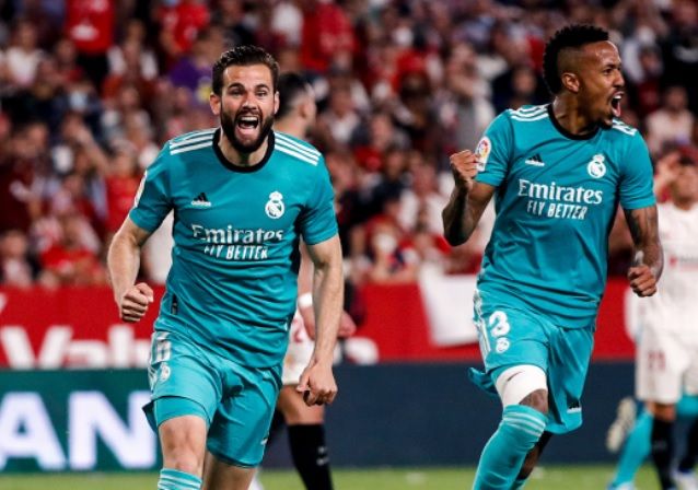 Nacho celebra el gol del empate en Nervión.