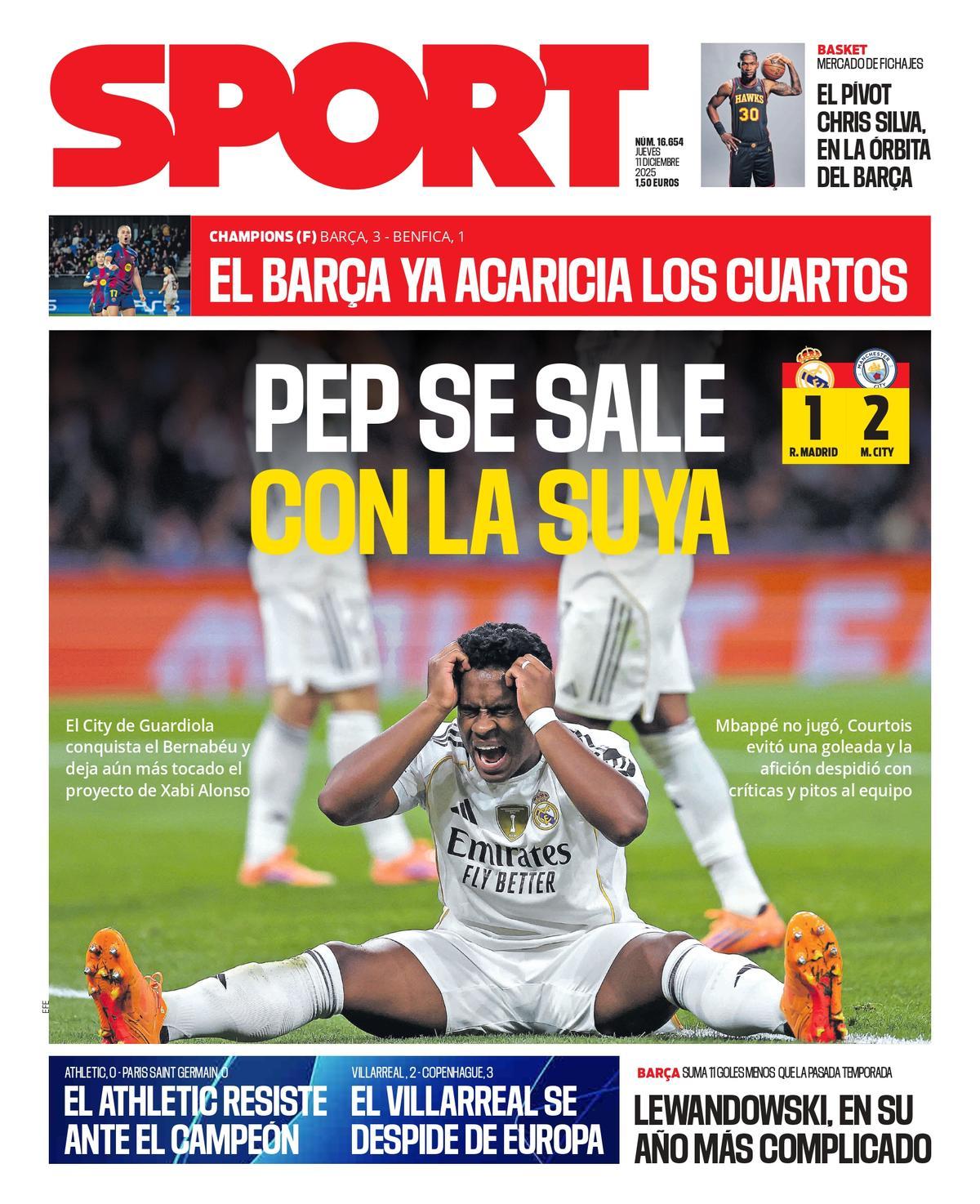 Esta es la portada de SPORT de hoy jueves, 11 de diciembre de 2025