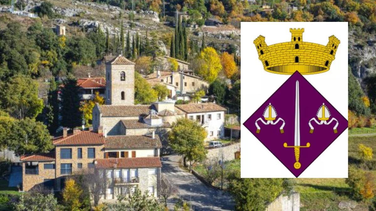 Una imatge de la Nou amb l'escut anterior del municipi