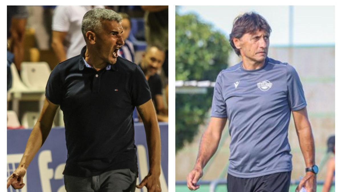 Vicente Parras (i) y Gustavo Siviero (d), entrenadores de Alcoyano e Intercity, respectivamente.