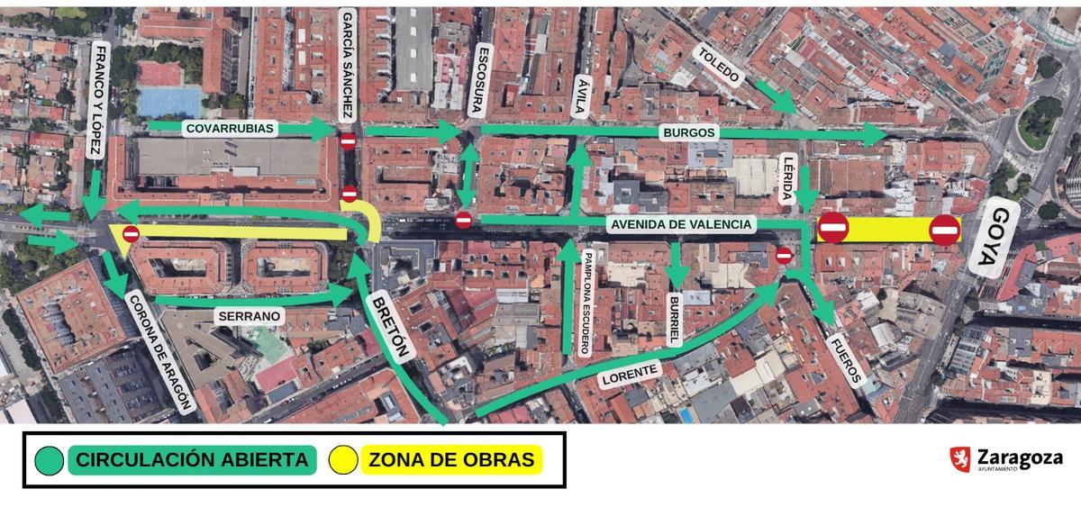Así quedarán los desvíos en la avenida Valencia.