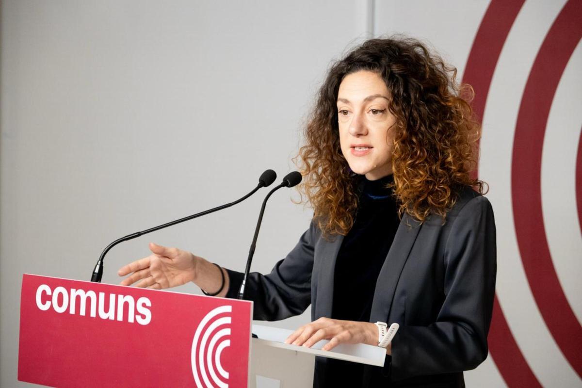 La portavoz de los Comuns, Aina Vidal, este lunes en rueda de prensa.
