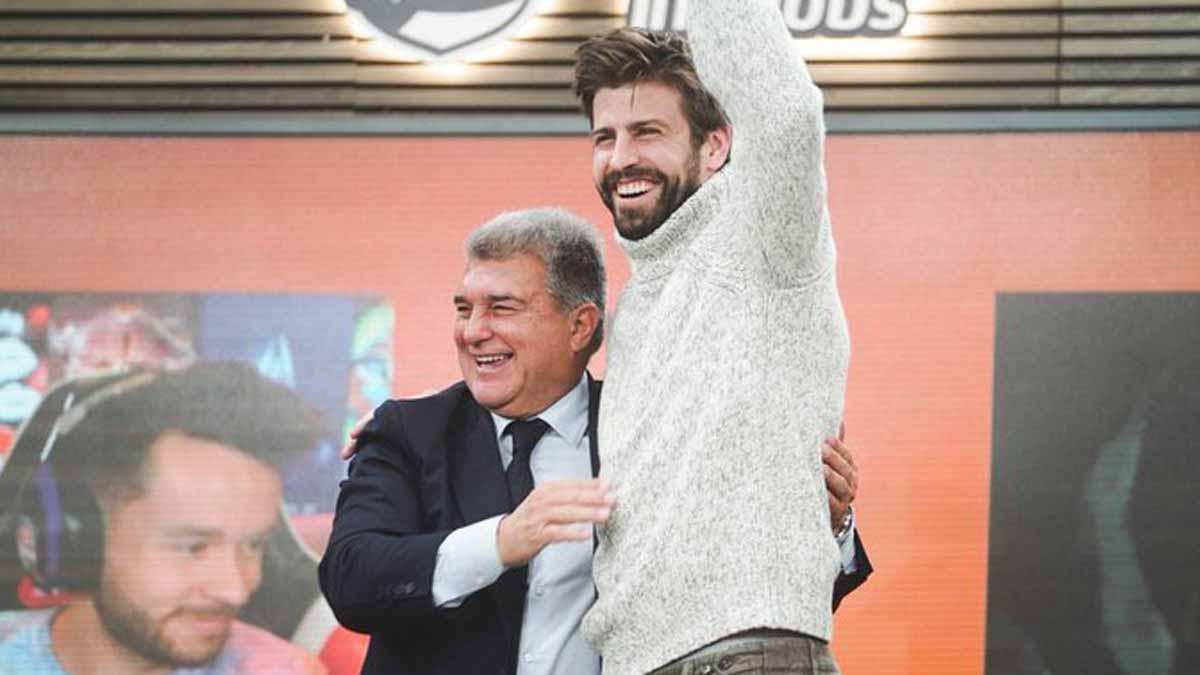 Joan Laporta y Gerard Piqué cuando el presidente del FC Barcelona anunció que el Camp Nou albergaría la Final Four de la Kings League