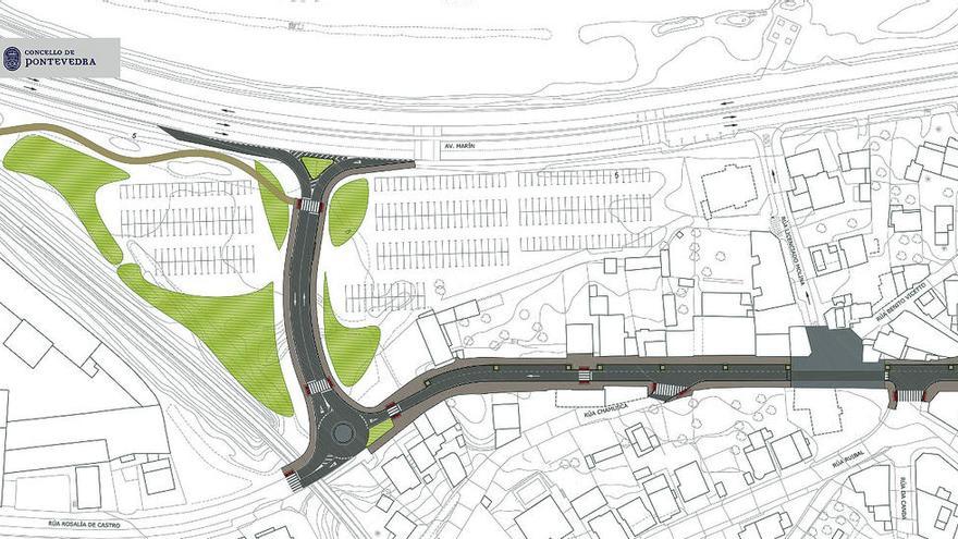 Plano del vial que conectará la calle Rosalía de Castro (abajo) con la autovía de Marín. // Concello